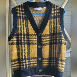 Arizona Jean Company Black and Yellow Plaid Sweater Vest